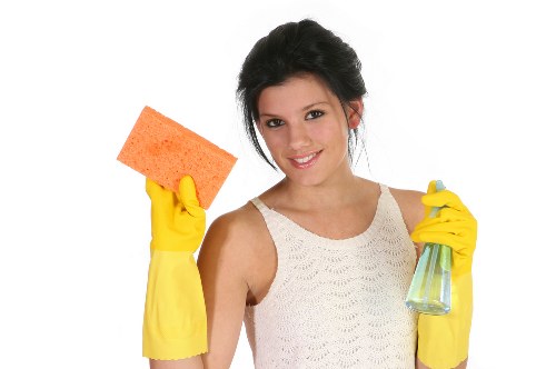 Turnover cleaning supplies arranged for an Airbnb rental