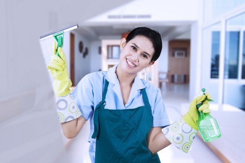 Commercial cleaning service working in a retail store interior